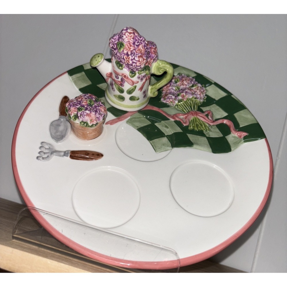 Partylite LILAC MEADOW Ceramic 3 Candle Holder Plate Jars Pillars Votives